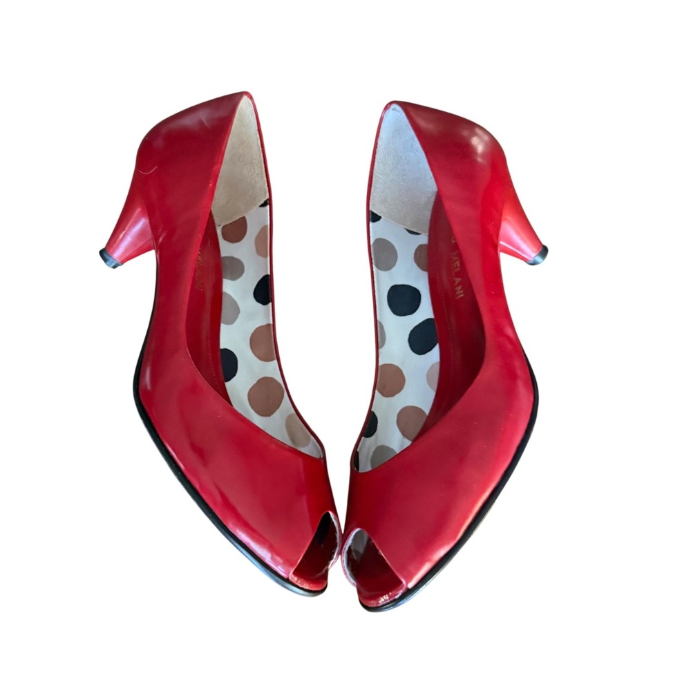 Antonio Melani Red Leather Peep Toe Kitten Heel Pumps Polka Dot Lining 7.5 Wide